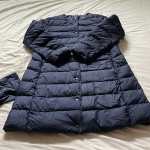 Uniqlo ultra-light down button up puffer, navy, midlength, XL